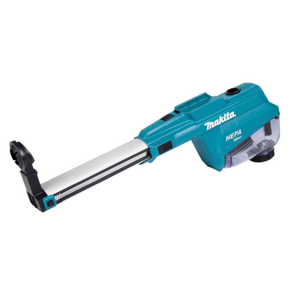 MAKITA Pölynimulisälaite DX15. Kuvassa pölynimulisälaite etuyläviistosta.