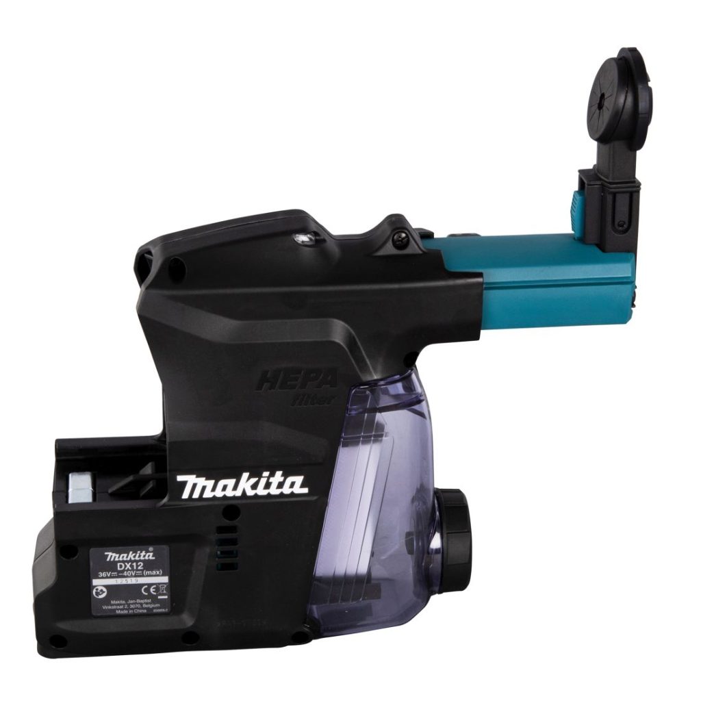 MAKITA Pölynimulisälaite DX12. Kuvassa pölynimulisälaite sivustapäin.