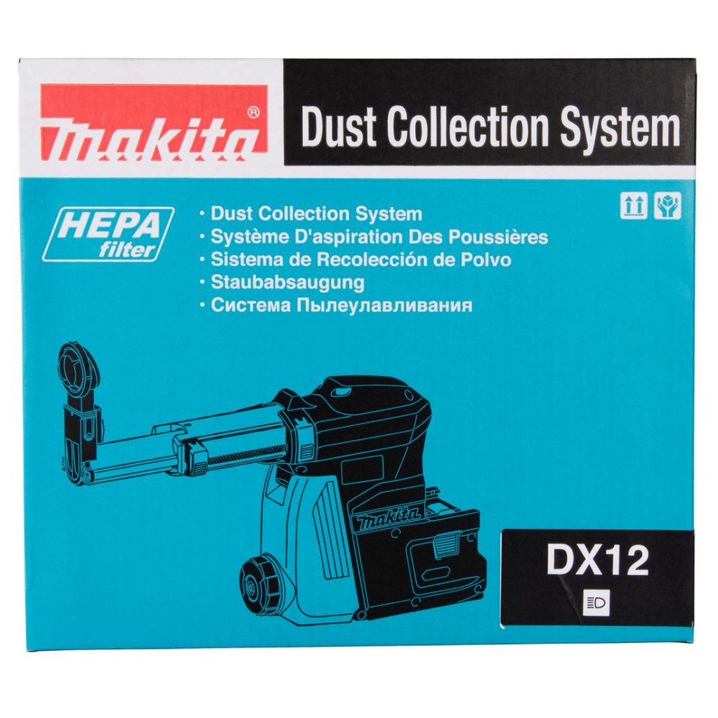 MAKITA Pölynimulisälaite DX12. Kuvassa pölynimulisälaitteen pakkaus edestäpäin.