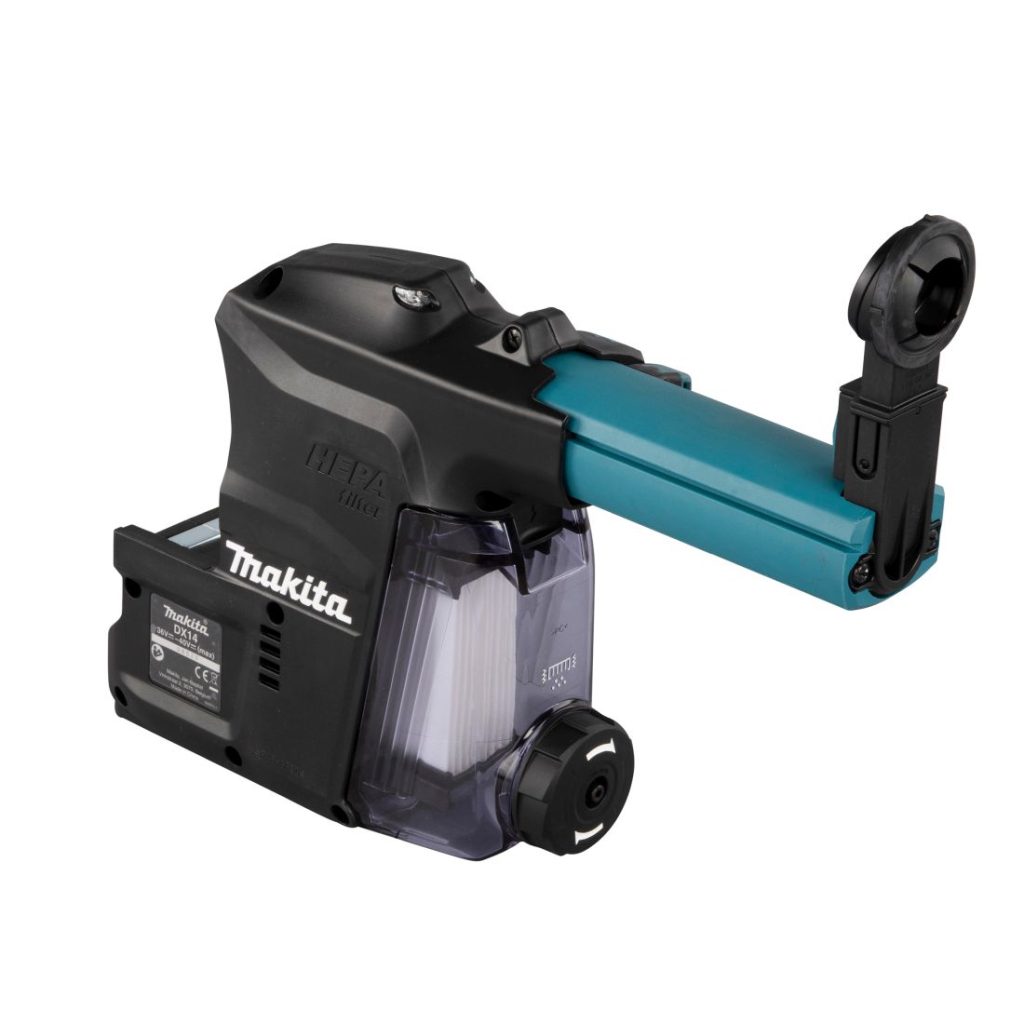 MAKITA Pölynimulisälaite DX14. Kuvassa pölynimulisälaite etuyläviistosta.