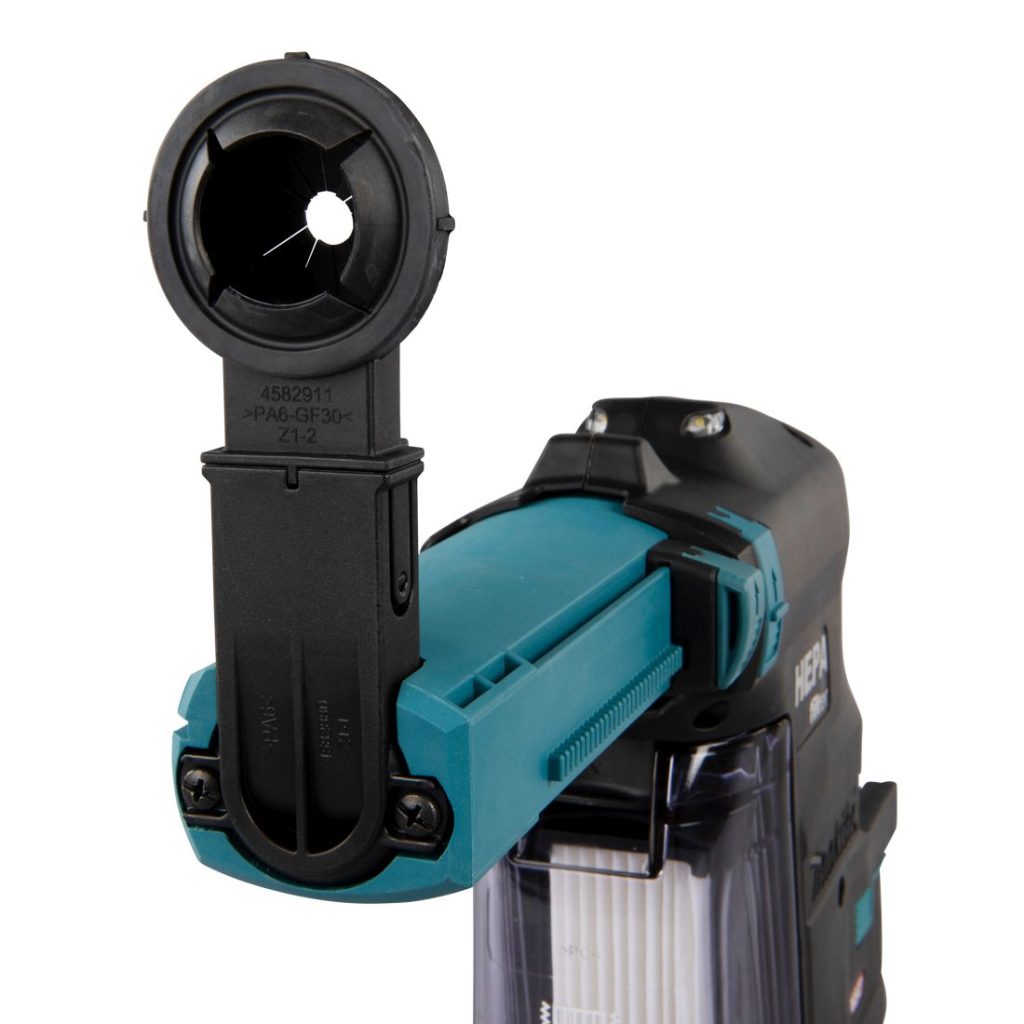 MAKITA Pölynimulisälaite DX14. Lähikuvassa pölynimulisälaite etuviistosta.