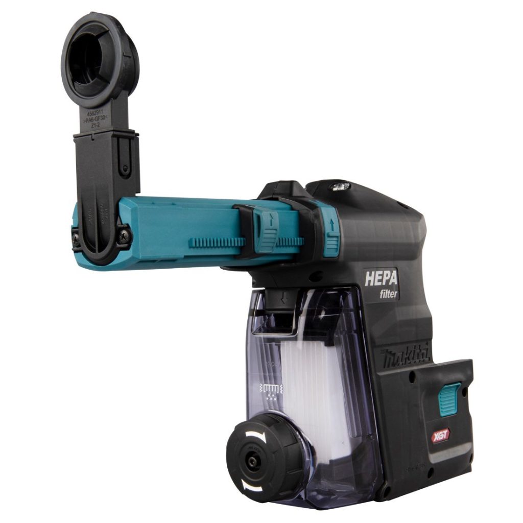 MAKITA Pölynimulisälaite DX14. Kuvassa pölynimulisälaite etuviistosta.