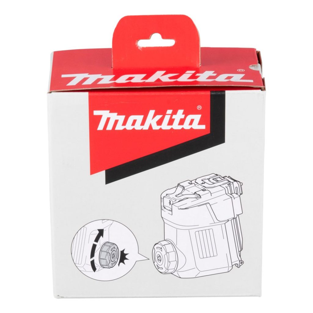 MAKITA Pölysuodatinkasetti ja suodatin DX10-DX11. Kuvassa pölysuodatinkasettipakkaus edestäpäin.
