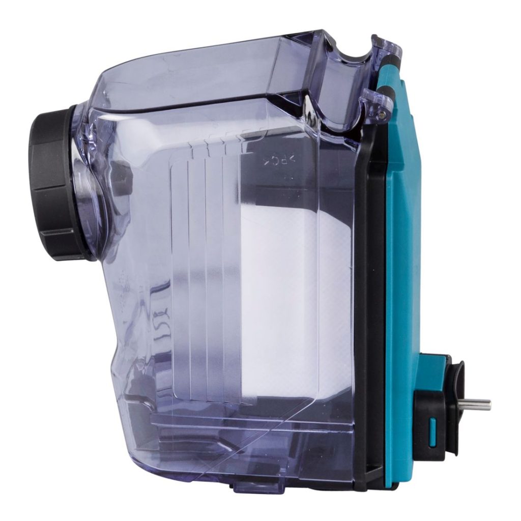 MAKITA Pölysuodatinkasetti ja suodatin DX10-DX11. Kuvassa pölysuodatinkasetti ja suodatin sivustapäin.