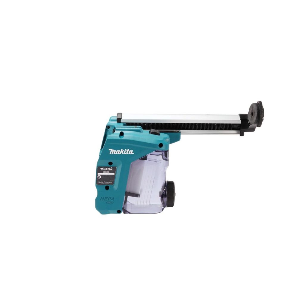 MAKITA Pölynimulisälaite DX10 poravasaralle. Kuvassa pölynimulisälaite sivustapäin.