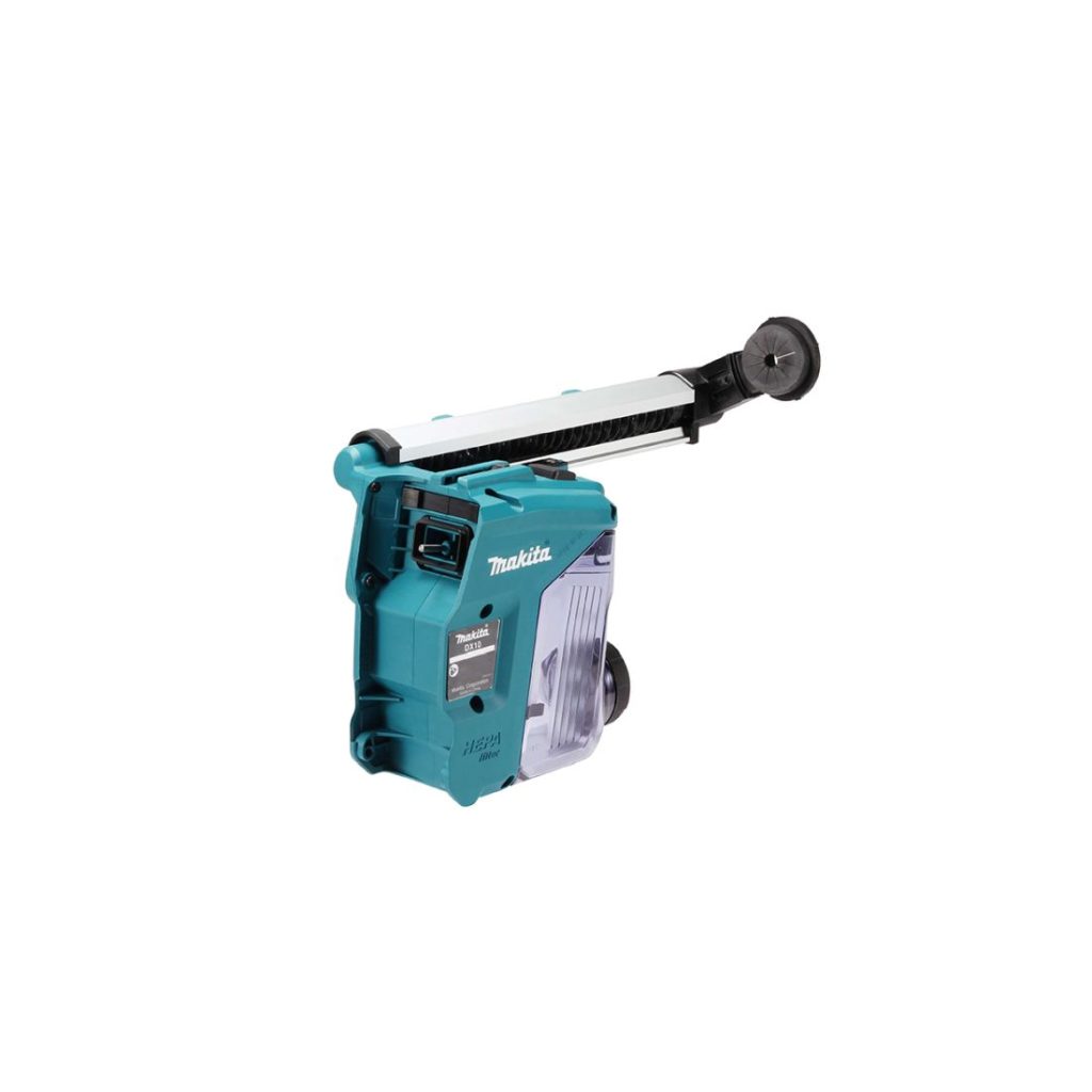 MAKITA Pölynimulisälaite DX10 poravasaralle. Kuvassa pölynimulisälaite takaviistosta.