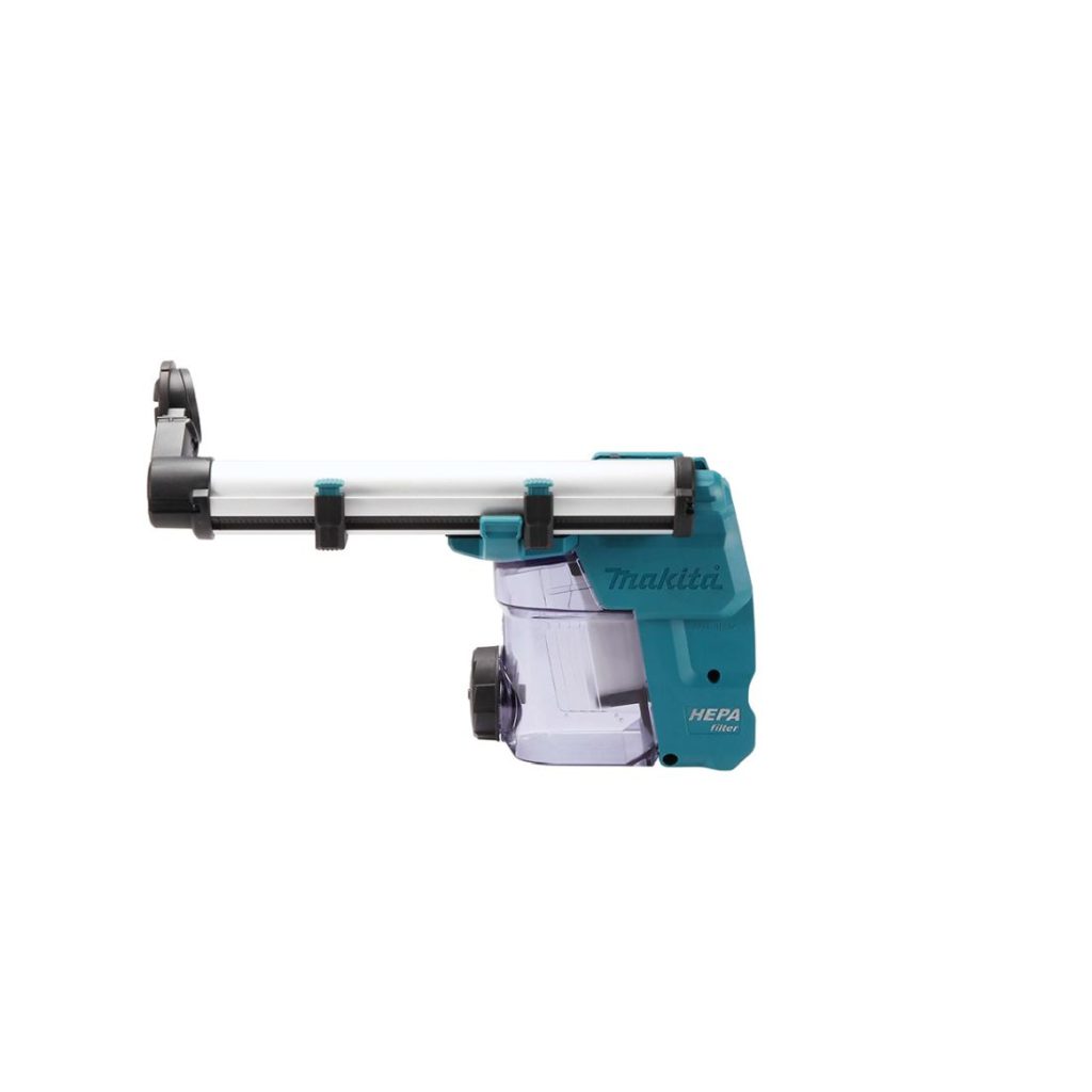 MAKITA Pölynimulisälaite DX10 poravasaralle. Kuvassa pölynimulisälaite sivustapäin.