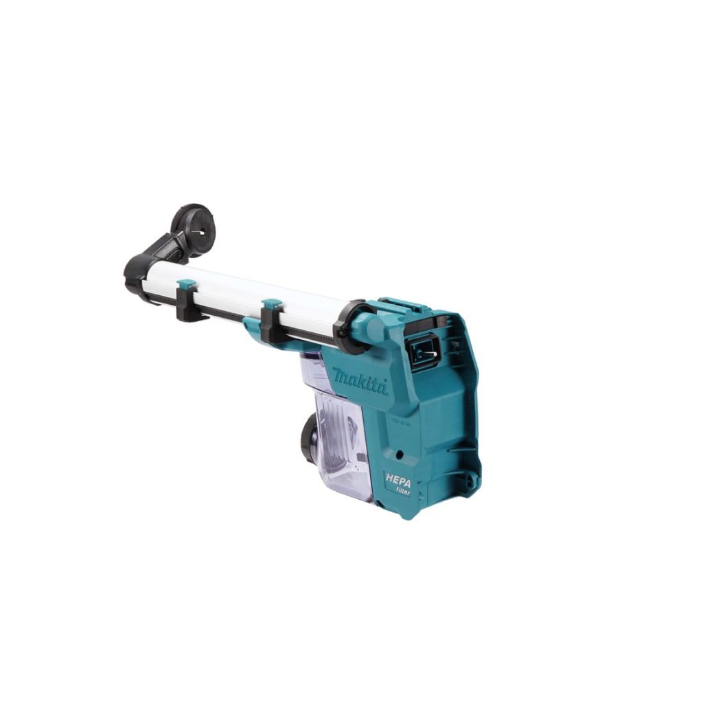 MAKITA Pölynimulisälaite DX10 poravasaralle. Kuvassa pölynimulisälaite takaviistosta.