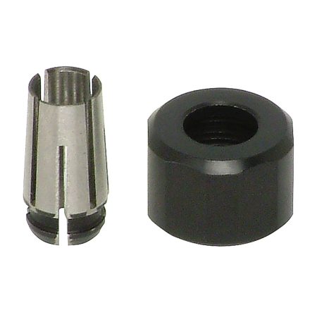 MAKITA Supistusholkki ja kiristyshylsy 6 mm. Kuvassa supistusholkki ja kiristyshylsy yläviistosta.