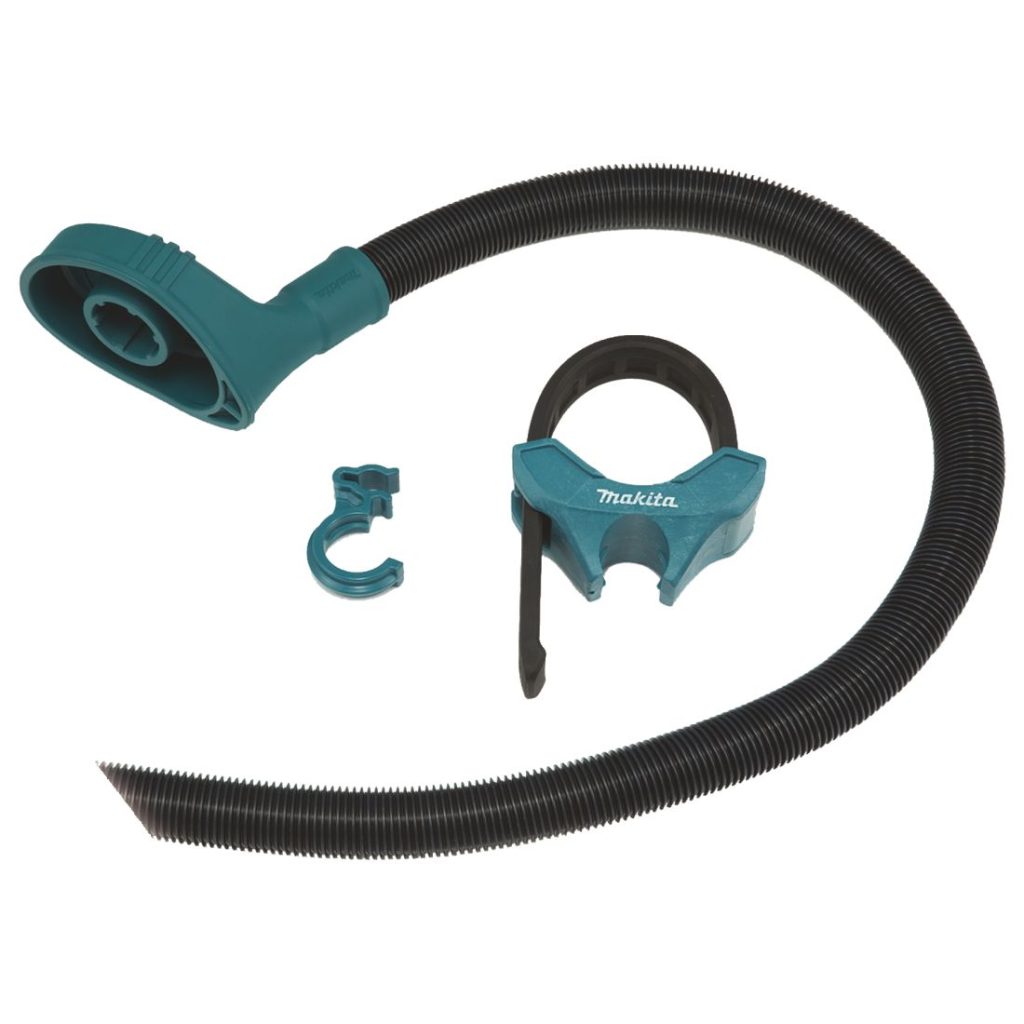 MAKITA Imuriliitin, Ø37/44mm. Kuvassa pölynimurivarustus etuviistosta tarvikkeineen.