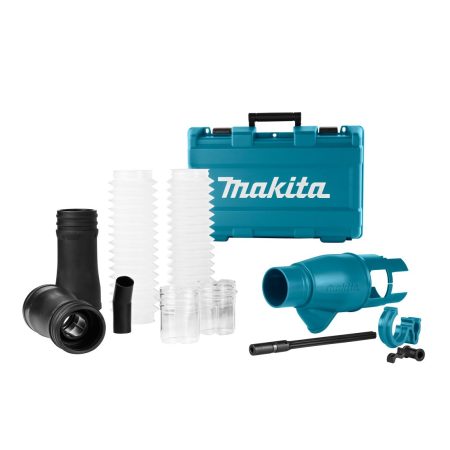 MAKITA Pölynimuvarustus SDS-MAX poravasaralle DHR400. Salkussa. Kuvassa pölynimurivarustussalkku tarvikkeineen edestäpäin.