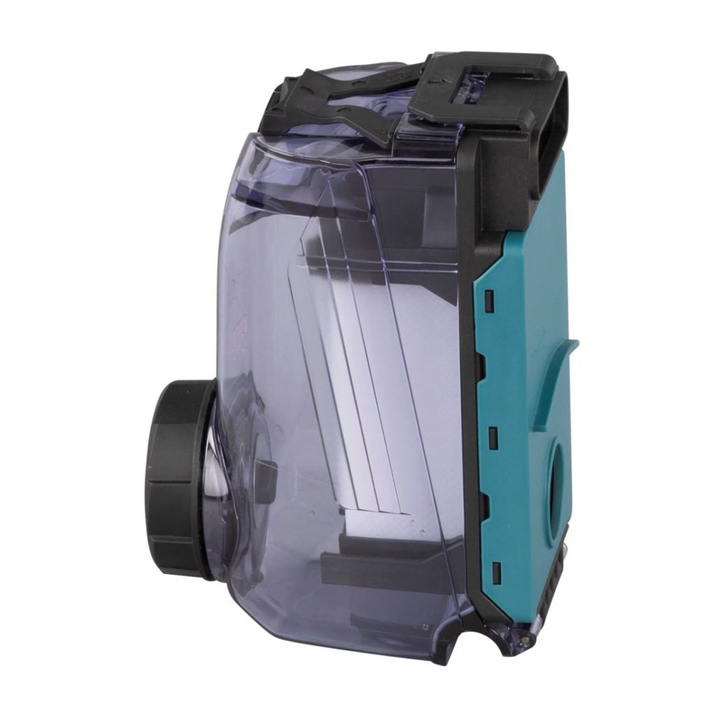 MAKITA Pölysuodatinkasetti ja suodatin DX01-DX09 (ei DX05). Kuvassa pölysuodatinkasetti ja suodatin sivustapäin.