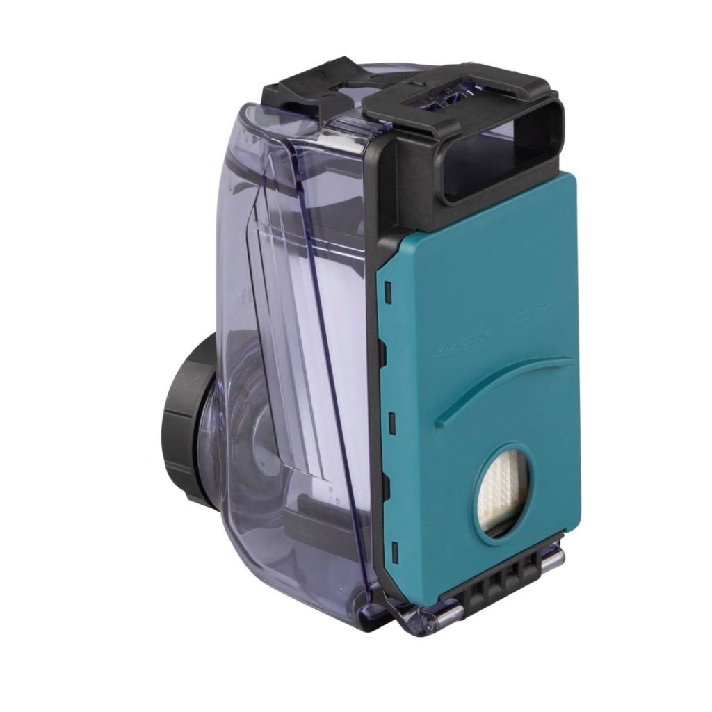 MAKITA Pölysuodatinkasetti ja suodatin DX01-DX09 (ei DX05). Kuvassa pölysuodatinkasetti ja suodatin takaviistosta.