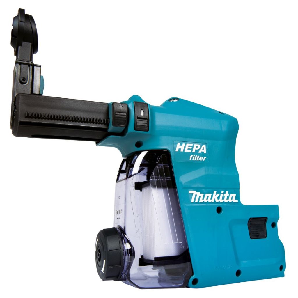 MAKITA Pölynimulisälaite DX08. Kuvassa pölynimulisälaite etuviistosta.