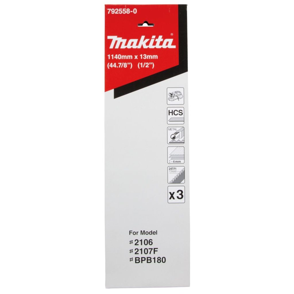 MAKITA Vannesahanterä 13x1140 mm HCS 24tpi 3 kpl. Kuvassa vannesahanteräpakkaus edestäpäin.