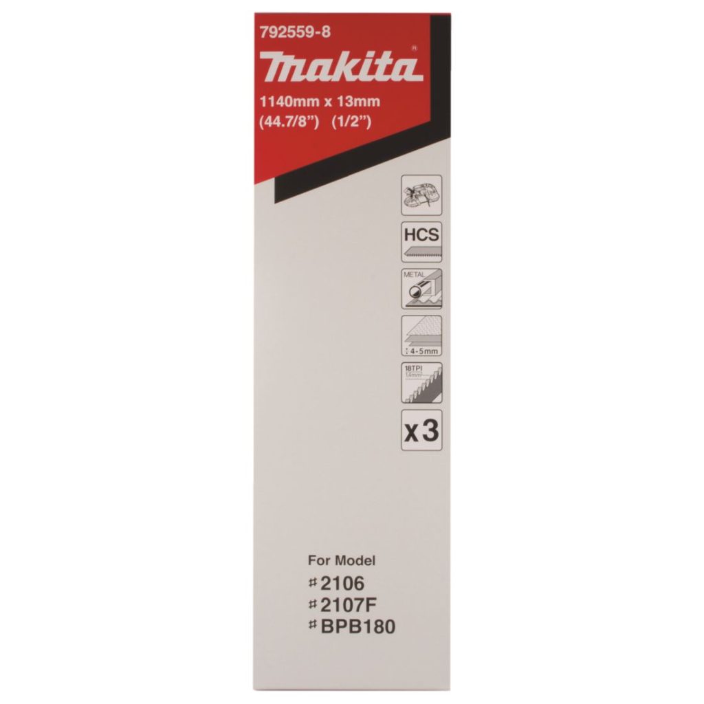 MAKITA Vannesahanterä 13x1140 mm HCS 18tpi 3 kpl. Kuvassa vannesahanteräpakkaus edestäpäin.