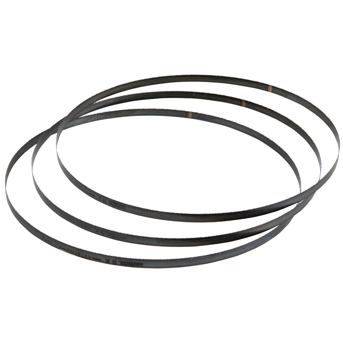 MAKITA Vannesahanterä 13x1140 mm HCS 14tpi 3 kpl. Kuvassa kolme vannesahanterää yläviistosta.