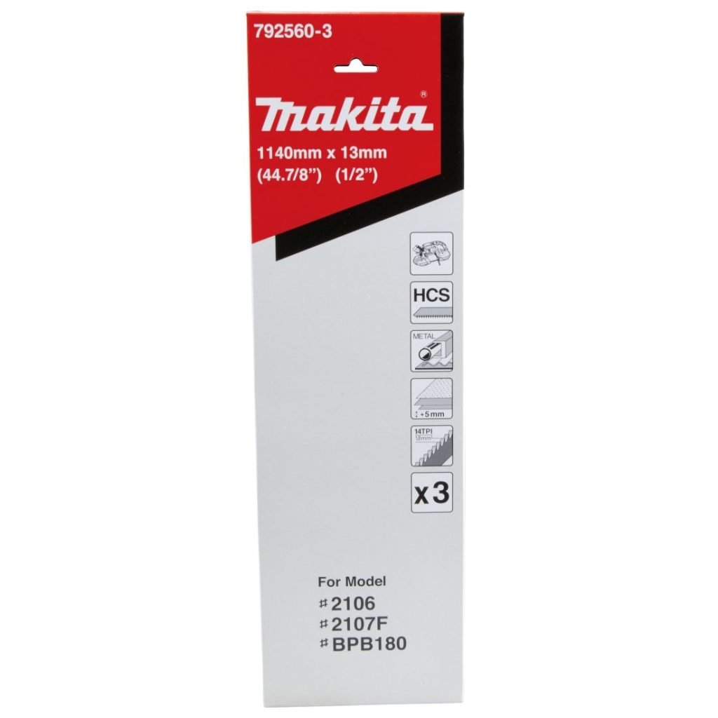 MAKITA Vannesahanterä 13x1140 mm HCS 14tpi 3 kpl. Kuvassa vannesahanteräpakkaus edestäpäin.
