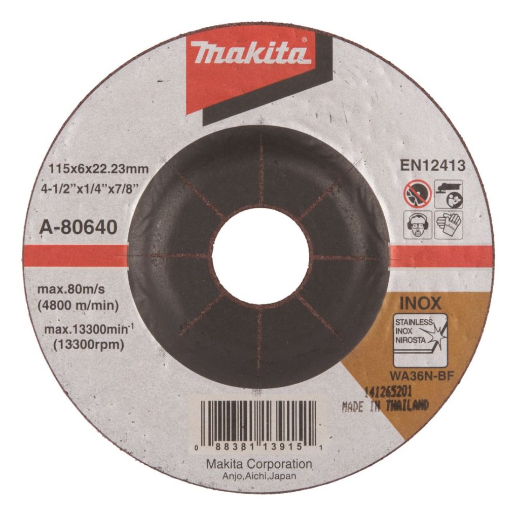 MAKITA Hiomalaikka 115x6,0mm RST (INOX) WA36N. Kuvassa hiomalaikka ylhäältäpäin.