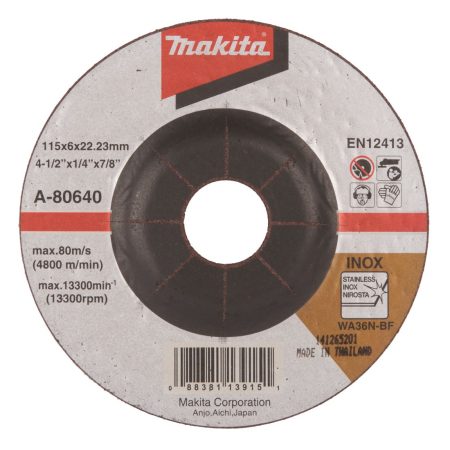 MAKITA Hiomalaikka 115x6,0mm RST (INOX) WA36N. Kuvassa hiomalaikka ylhäältäpäin.