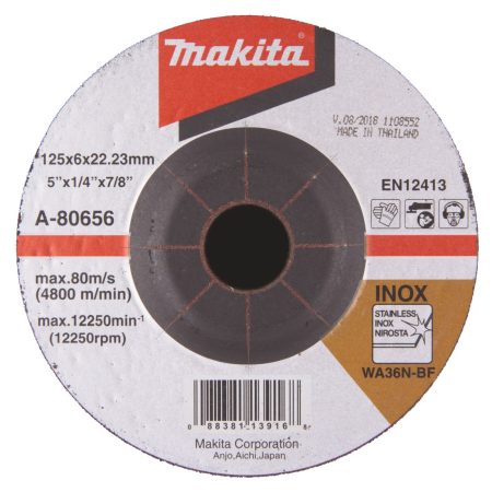 MAKITA Hiomalaikka 125x6,0mm RST (INOX) WA36N. Kuvassa hiomalaikka ylhäältäpäin.
