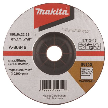 MAKITA Hiomalaikka 150x6,0mm RST (INOX) WA36N. Kuvassa hiomalaikka ylhäältäpäin.