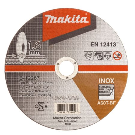 MAKITA Katkaisulaikka 180x1,6mm rst (Inox). Kuvassa katkaisulaikka edestäpäin.