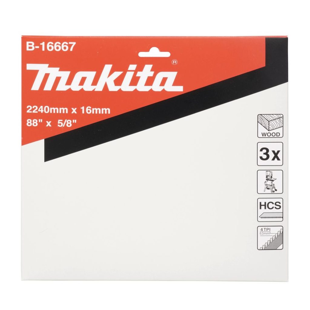 MAKITA Vannesahanterä 16x2240mm HCS 4tpi 3 kpl. Kuvassa vannesahanteräpakkaus edestäpäin.