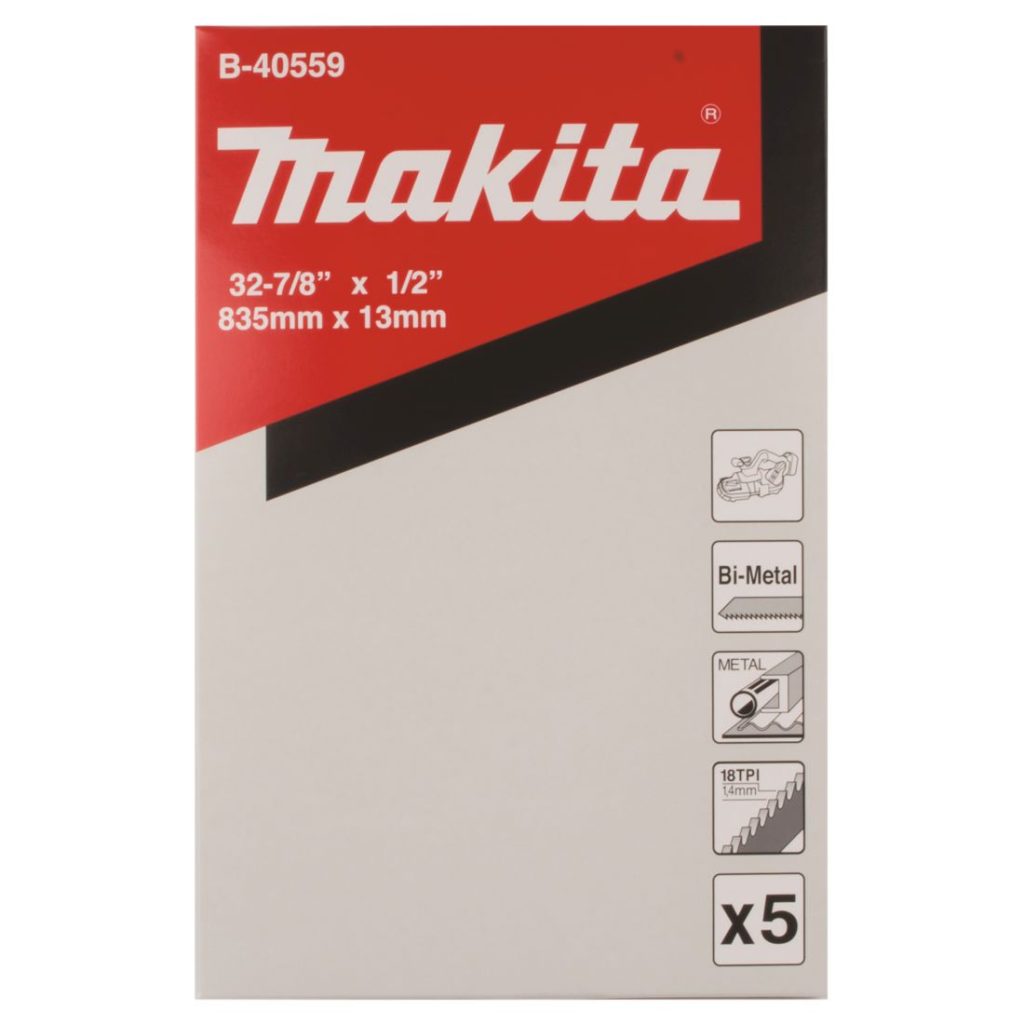 MAKITA Vannesahanterä 13x835 mm BiM 18tpi 5 kpl. Kuvassa vannesahanteräpakkaus edestäpäin.