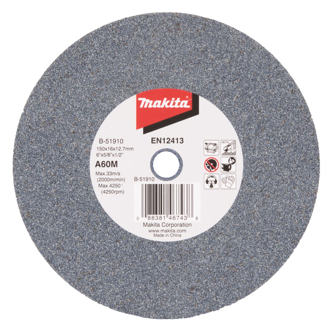 MAKITA Penkkihiomakoneen laikka 150x16x12,7 mm, A60M keskikarkea. Kuvassa penkkkihiomakoneen laikka ylhäältäpäin.