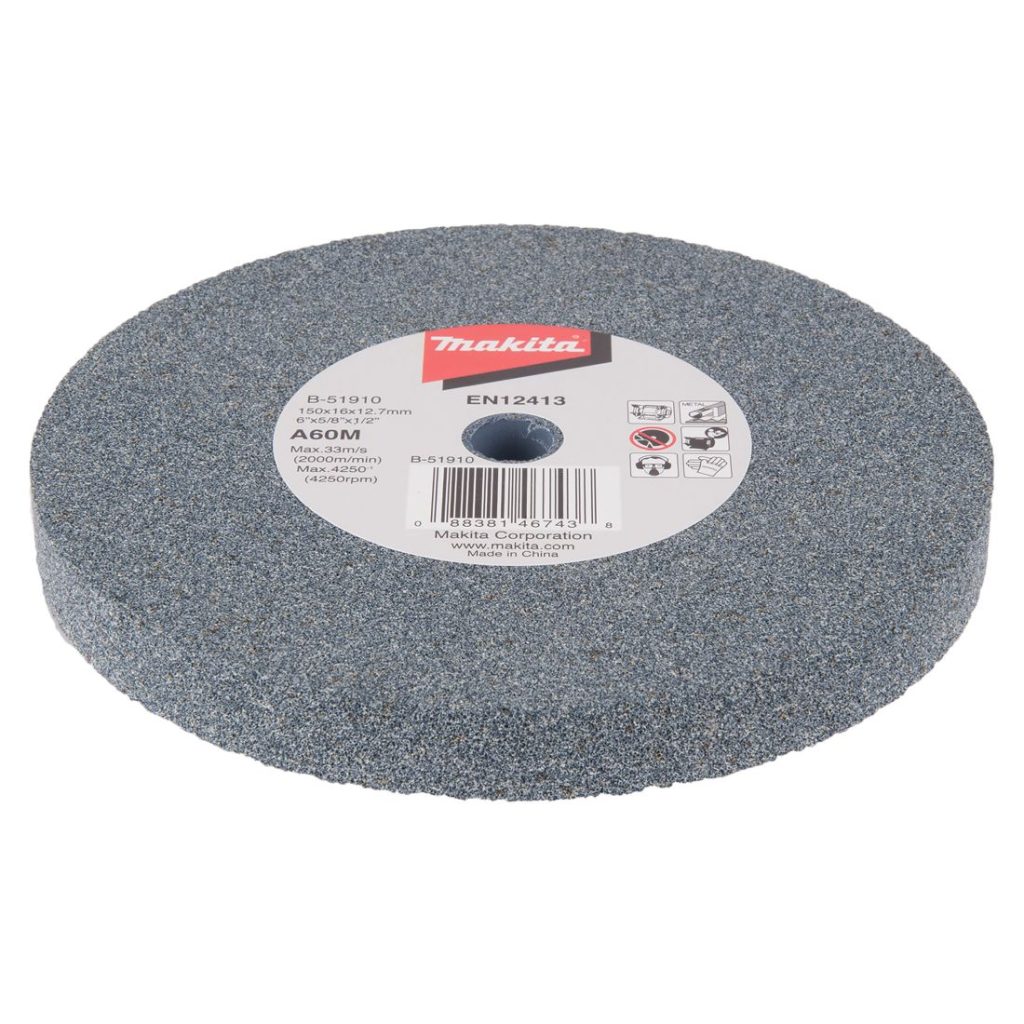 MAKITA Penkkihiomakoneen laikka 150x16x12,7 mm, A60M keskikarkea. Kuvassa penkkkihiomakoneen laikka yläviistosta.