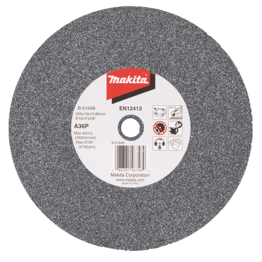 MAKITA Penkkihiomakoneen laikka 205x19x15,88 mm, A36P karkea. Kuvassa penkkkihiomakoneen laikka ylhäältäpäin.