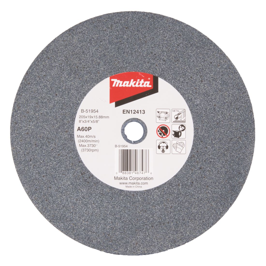 MAKITA Penkkihiomakoneen laikka 205x19x15,88 mm, A60P keskikarkea. Kuvassa penkkkihiomakoneen laikka ylhäältäpäin.
