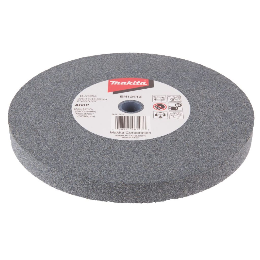 MAKITA Penkkihiomakoneen laikka 205x19x15,88 mm, A60P keskikarkea. Kuvassa penkkkihiomakoneen laikka yläviistosta.