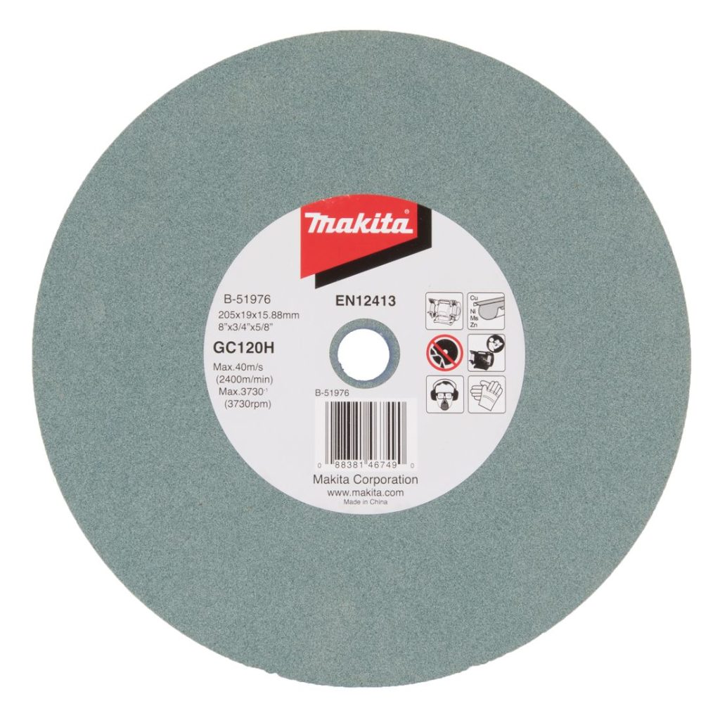 MAKITA Penkkihiomakoneen laikka 205x19x15,88 mm, GC120H hieno alu, kupari, messinki. Kuvassa penkkkihiomakoneen laikka ylhäältäpäin.