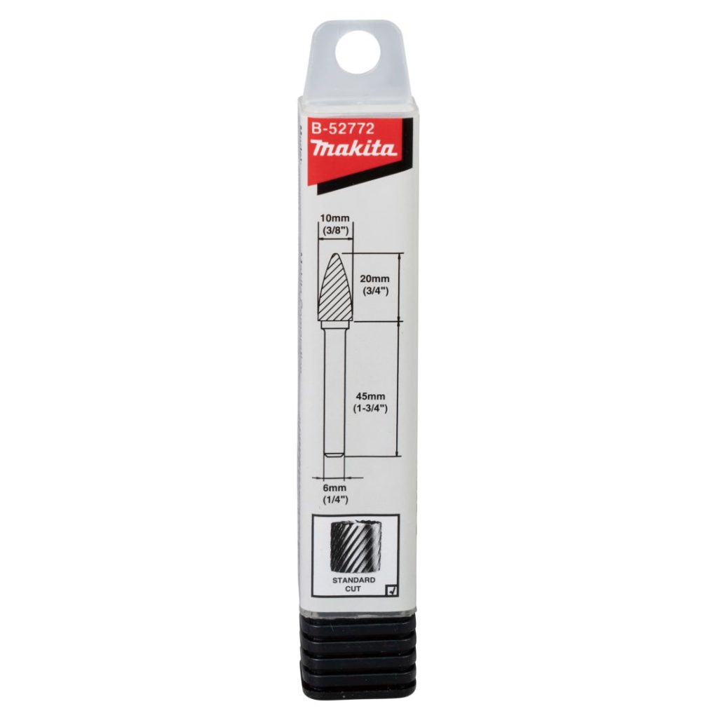 MAKITA Kovametalliviila 10x20mm, muoto F. Kuvassa kovametalliviilapakkaus edestäpäin.