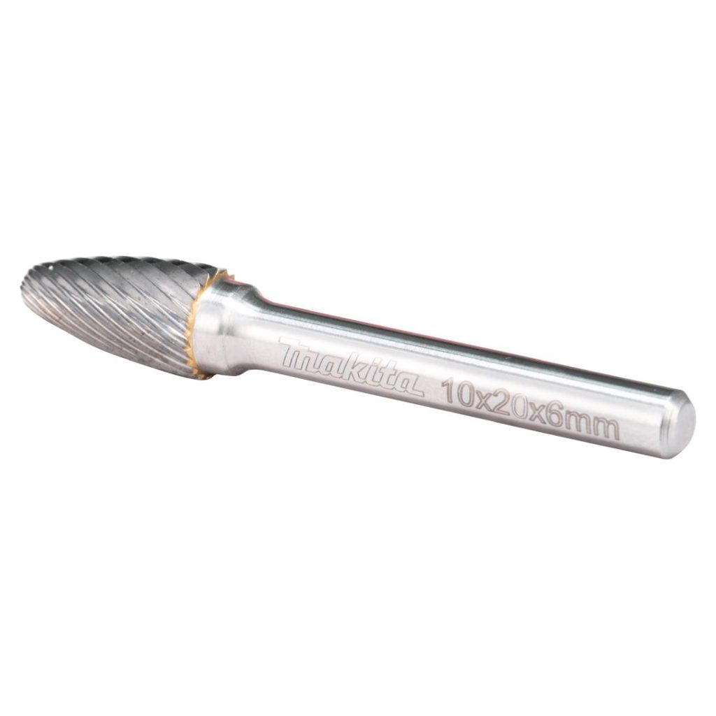 MAKITA Kovametalliviila 10x20mm, muoto F. Kuvassa kovametalliviila takaviistosta.