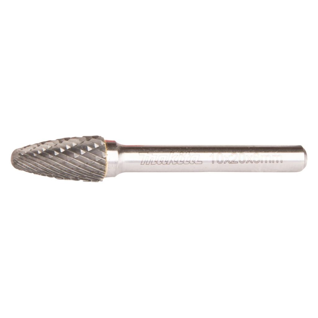 MAKITA Kovametalliviila 10x20mm, muoto F. Kuvassa kovametalliviila sivustapäin.