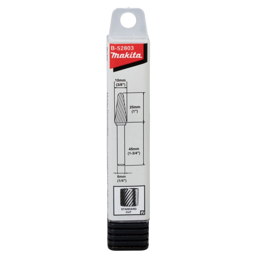 MAKITA Kovametalliviila 10x25mm, muoto L. Kuvassa kovametalliviilapakkaus edestäpäin.