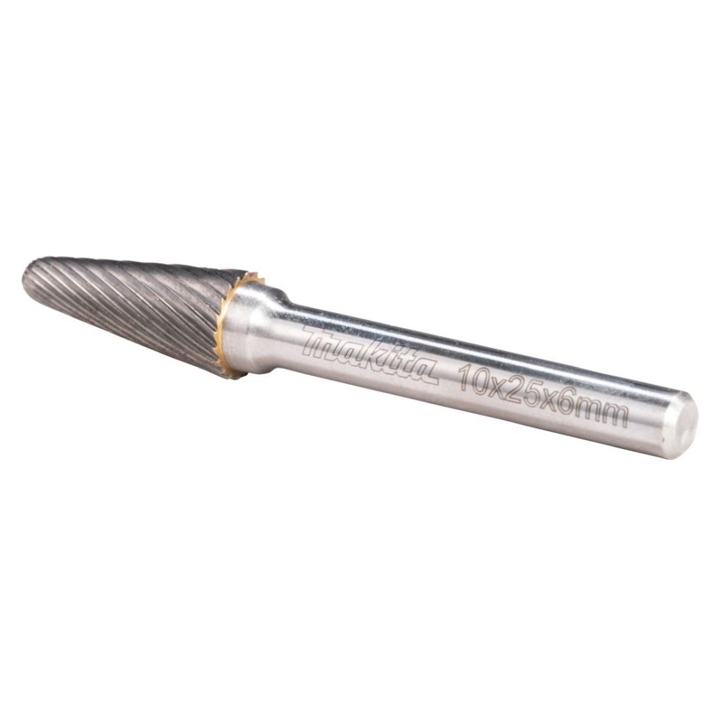 MAKITA Kovametalliviila 10x25mm, muoto L. Kuvassa kovametalliviila takaviistosta.