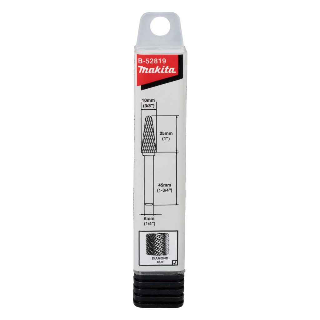 MAKITA Kovametalliviila 10x25mm, muoto L. Kuvassa kovametalliviilapakkaus edestäpäin.