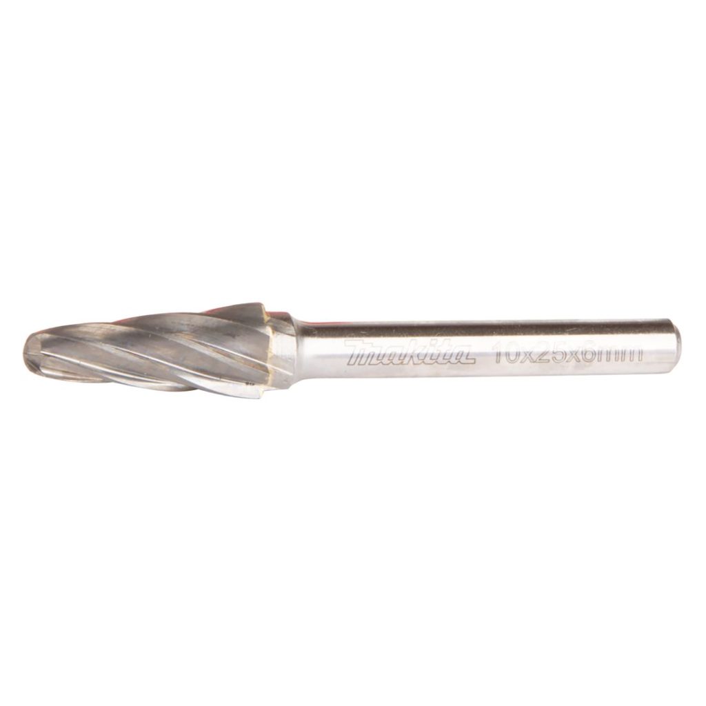 MAKITA Kovametalliviila 10x25mm, muoto L. Kuvassa kovametalliviila sivustapäin.