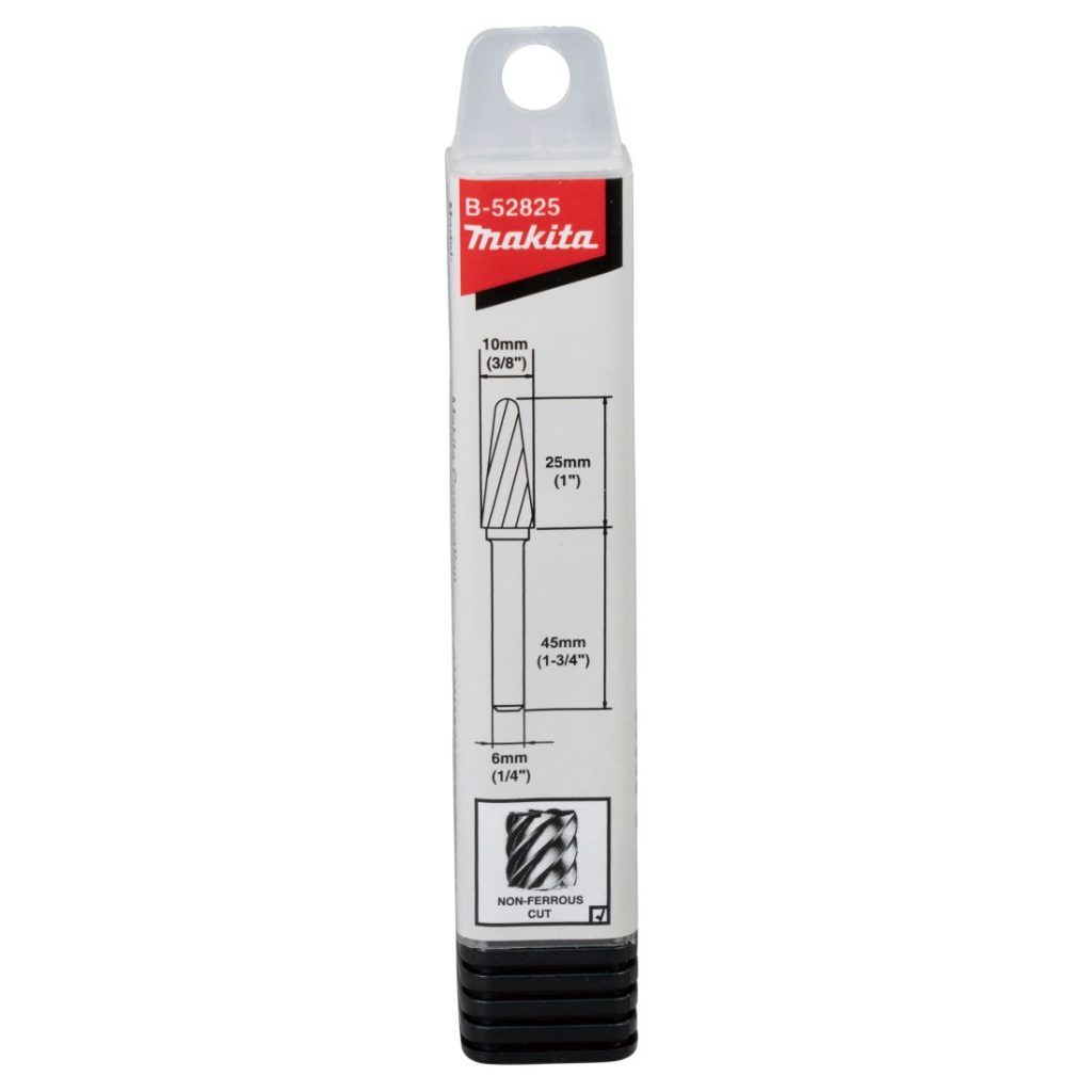 MAKITA Kovametalliviila 10x25mm, muoto L. Kuvassa kovametalliviilapakkaus edestäpäin.