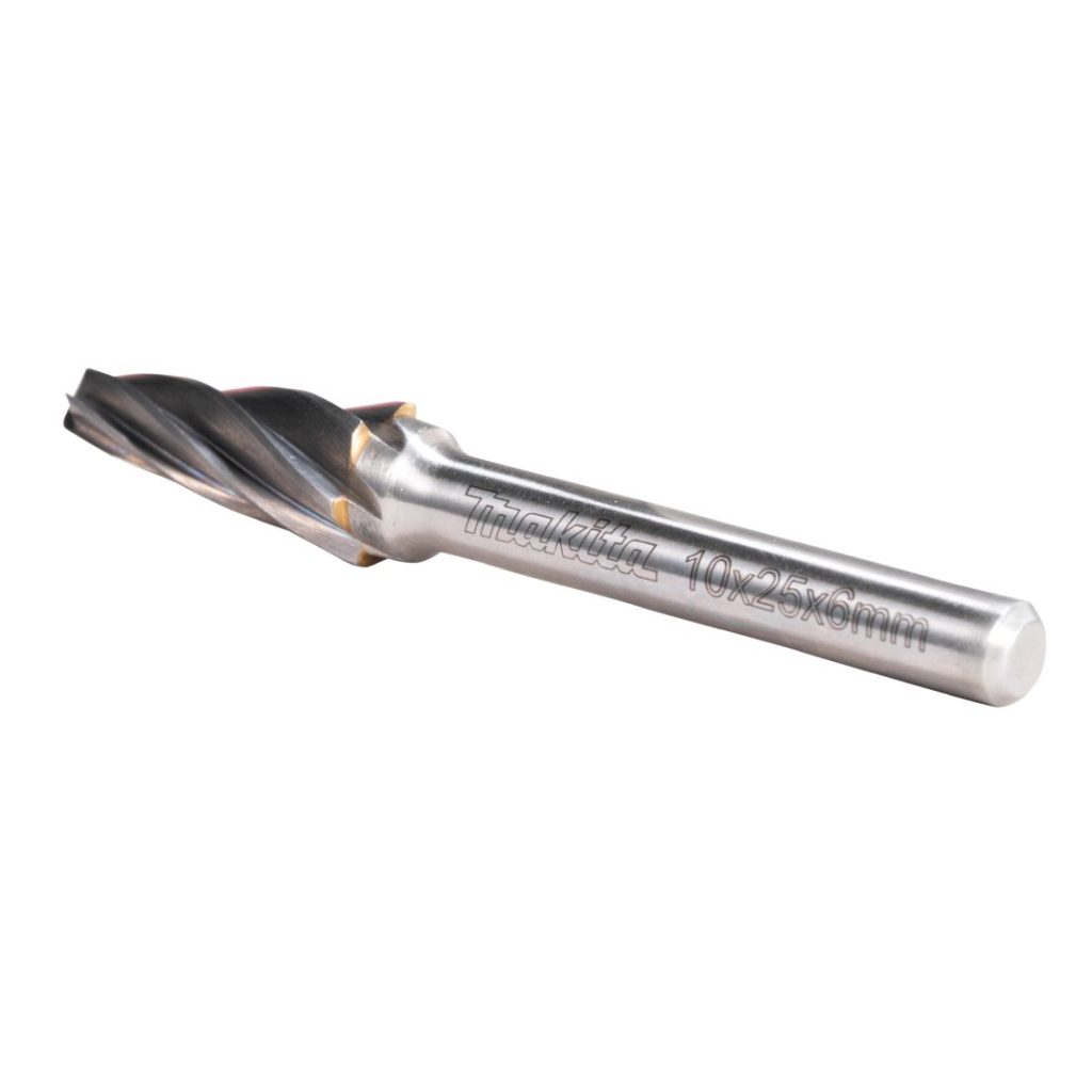 MAKITA Kovametalliviila 10x25mm, muoto L. Kuvassa kovametalliviila takaviistosta.