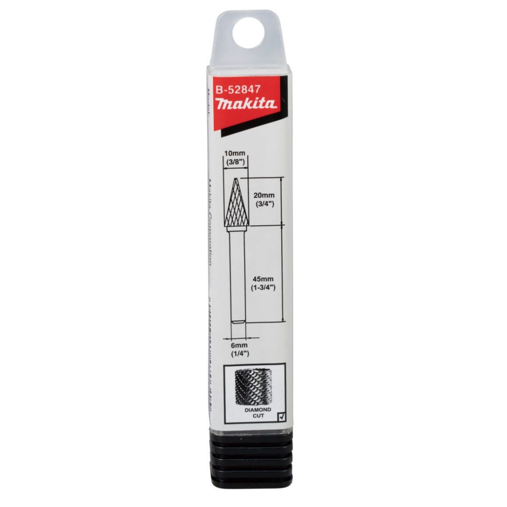 MAKITA Kovametalliviila 10x20mm, muoto M. Kuvassa kovametalliviilapakkaus edestäpäin.