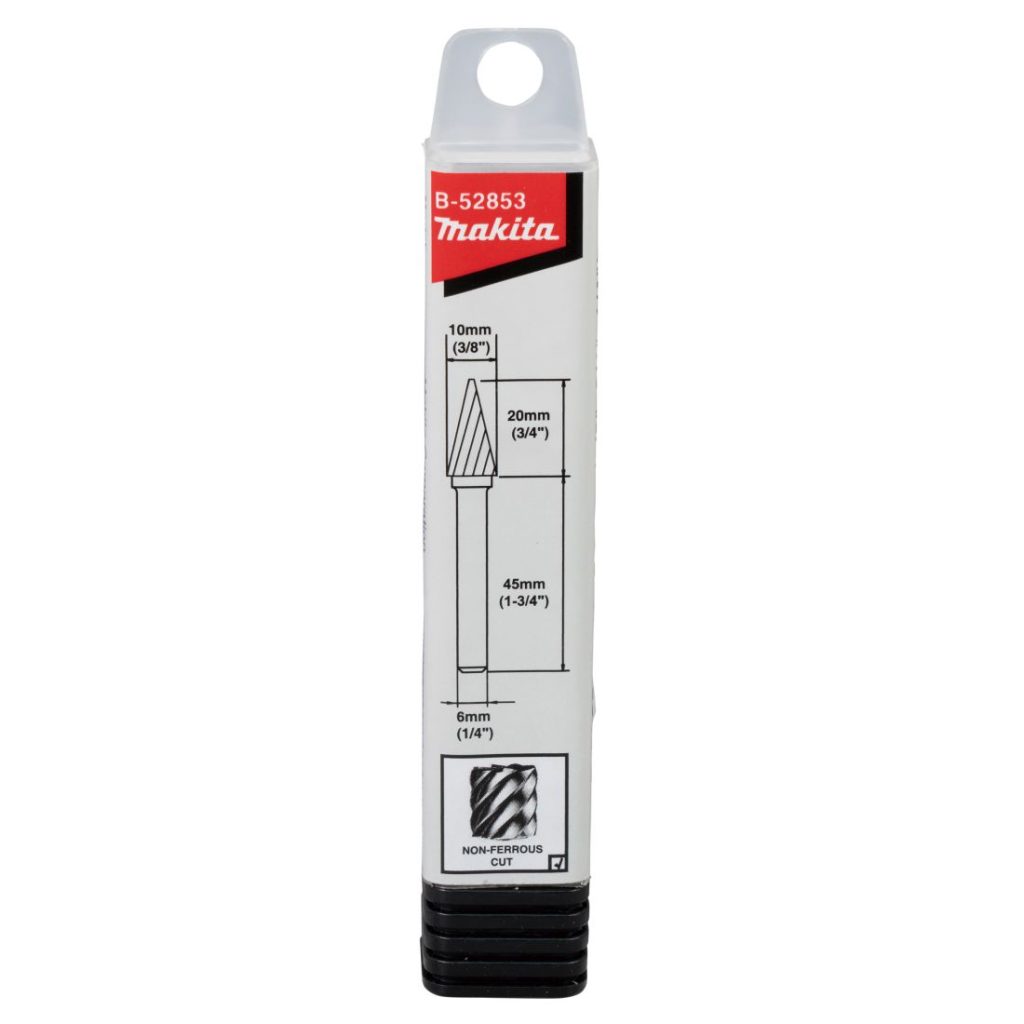 MAKITA Kovametalliviila 10x20mm, muoto M. Kuvassa kovametalliviilapakkaus edestäpäin.