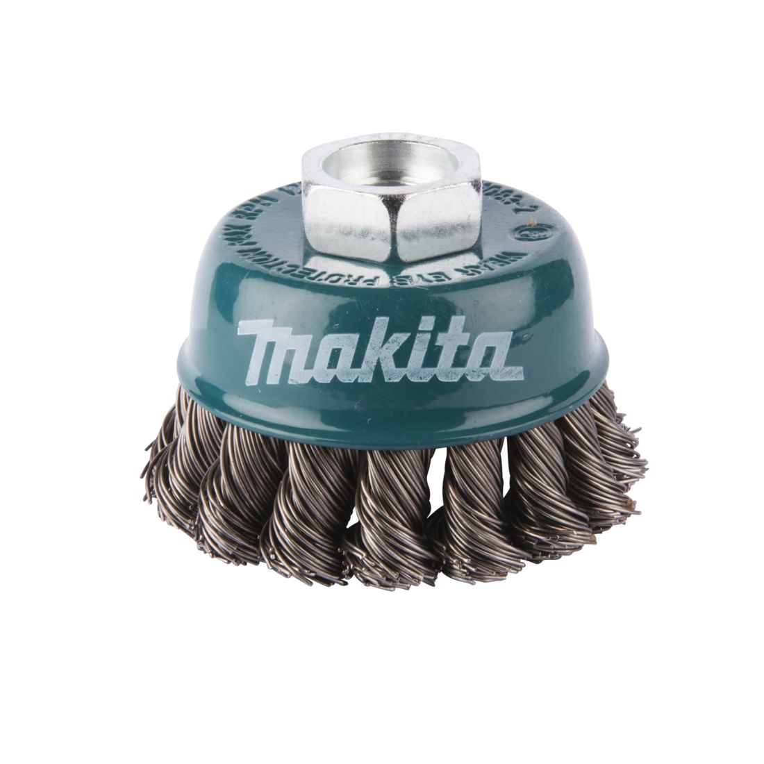 MAKITA Teräsharja 60mm x M14 viistetty kuppiharja (kulmahiomakoneille). Kuvassa kuppiharja yläviistosta.