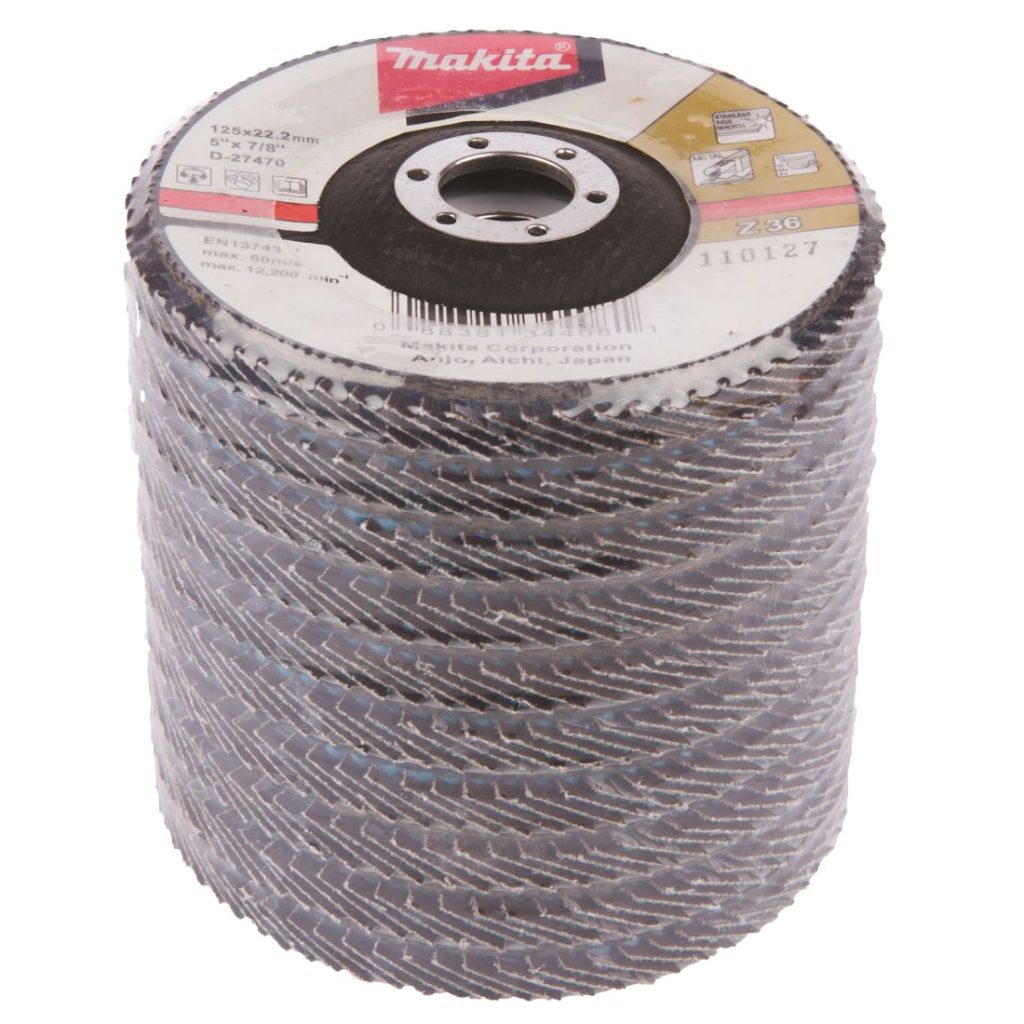 MAKITA Liuskalaikka 125mm k36 rst Zircon. Kuvassa liuskalaikkapakkaus yläviistosta.