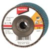 MAKITA Liuskalaikka 125mm, karkeus 40, RST, zirkoniumalumiinioksidi, ME 10kpl. Kuvassa liuskalaikka ylhäältäpäin. Laikan takaa näkyy myös liuskalaikka alapuolelta.