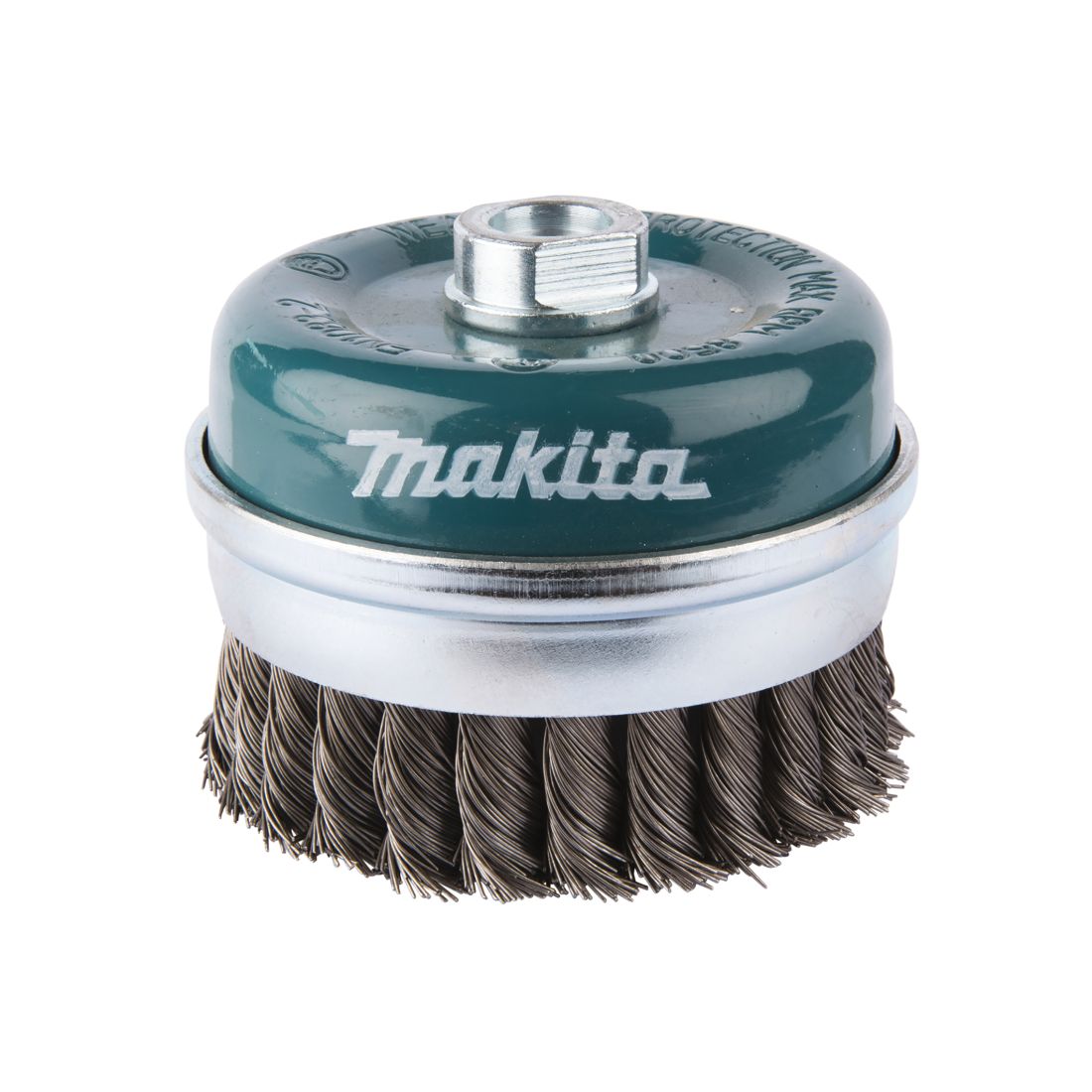MAKITA Teräsharja 100mm x M14 suora kuppiharja (230mm kulmahiomakoneille). Kuvassa kuppiharja yläviistosta.